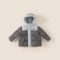 Doudoune d'hiver pour filles avec capuche, design bloc de couleurs marron et bleu clair - 90 / Bleu + Gris