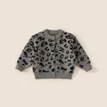 Gilet en maille pour petites filles avec imprimé léopard gris et boutons en bois - Gris / 110