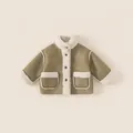 Veste en daim vert olive pour enfant avec doublure en polaire sherpa chaude - 80 / Vert