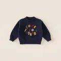Maglione in maglia blu scuro per bambini con ricamo colorato boucle per ragazze - Blu Marino (LOVE) / 130