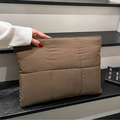 Brown quilted clutch bag with grid stitching and high-quality nylon texture finish - Brown