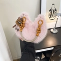 Bolso de corazón en piel sintética rosa con asa de cuentas amarillas y colgante de leopardo - Con Colgante / Rosa