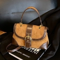 Brown vintage suede underarm saddle bag with contrast stitching and golden metal buckle - Pink