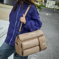 Khaki multi-pocket travel gym bag in durable nylon with adjustable shoulder strap - Khaki