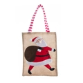 Christmas burlap gift bag with Santa Claus embroidery and striped handles for holidays - Santa Claus