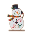Bonhomme de neige de Noël en bois avec texte JOY et canne à sucre sur socle en bois - Bonhomme de Neige