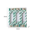 Close-up of 6 candy cane ornaments with green and white glitter swirls in packaging - Set of 6 / Green