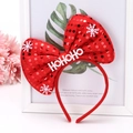 Detail of red sequined Christmas headband featuring a HoHoHo white lettering and snowflakes - Sequin Letter Bow