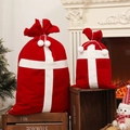 Zweiteiliges Set rote Weihnachtsgeschenktüten aus Samt mit weißen Kreuzgurten und Bommeln - Klein / Rot Weiß Kreuz Design