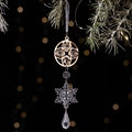 Golden acrylic snowflake ornament with clear crystal drops and grey hanging ribbon - Gold (Style C Hollow Round)