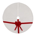 Jupe de sapin de Noël en peluche blanche avec un ruban en velours rouge et un grand nœud - Base Blanche Nœud Rouge 120cm