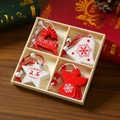 12-teiliges Set Weihnachtsbaumanhänger aus Holz in Rot und Weiß mit kleiner Holzkiste - Rentier Glocke Stern Kombination (Stil 1)