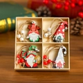 Painted wooden Christmas gnomes ornaments set in a natural wood storage box - Decorative Gnomes (Style 2)