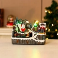 Caja de música navideña con luz, Papá Noel, cabaña nevada y detalles LED de colores - Estilo Papá Noel Base Cuadrada