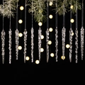 Set of 12 clear acrylic twisted icicle ornaments for Christmas tree with white hanging ropes - Clear