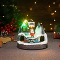 Caja de música navideña giratoria con casa de nieve brillante y tren en miniatura - Estilo Papá Noel Base Redonda