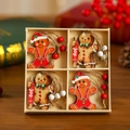 Set of four wooden gingerbread man ornaments in a gift box for Christmas tree decor - Gingerbread Man Series (Style 5)