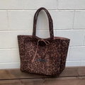 Leopard print suede tote bag in brown and black with front pocket and shoulder straps - Leopard Print