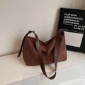 Deep brown suede leather tote bag with wide smooth shoulder strap and vintage buckle - Coffee without Pendant