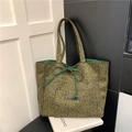 Olive green leopard print suede tote bag with drawstring detail and branded label - Green