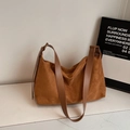 Brown suede hobo crossbody bag with adjustable wide leather strap for casual wear - Light Brown Without Charm