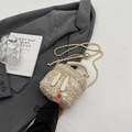 Borsa vanity in tweed champagne con tracolla a catena e perla dorata regolabile - Bianco avorio / Taglia S