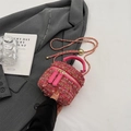 Mini borsa chic in tweed rosa con catena dorata e tracolla in pelle intrecciata - Rosso rosa / Taglia S
