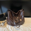Retro dark brown oily leather tote bag for women with adjustable strap and large capacity - Coffee