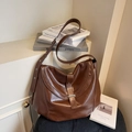 Brown vintage hobo underarm bag with adjustable wide strap and buckle in casual style - Brown