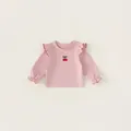 T-shirt rosa a maniche lunghe in cotone per bambine con ricamo a ciliegia e volant - Rosa Viola / 73