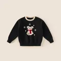 Pull d'hiver en tricot noir pour filles avec motif ours blanc et décor de fête - 120 / Noir
