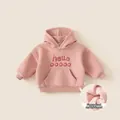 Felpa con cappuccio rosa foderata in pile per bambina con stampa di lettere e caldo - 120 / Rosa