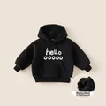 Girls' black hooded sweatshirt with fleece lining and white artistic letter print - 80 / Black