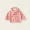 Felpa con cappuccio rosa per bambine con stampa hello in rilievo e tasca a marsupio - Rosa / 100