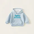 Felpa con cappuccio per bambini azzurra con stampa hello e tasca a marsupio variante - Blu / 100