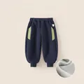 Toddler boys' navy blue fleece lined sweatpants with olive green pockets for winter warmth - 80 / Navy Blue
