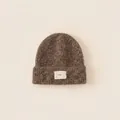 Kids warm dark brown mixed knit beanie featuring a stylish rectangular agg label tag - Circumference 48-52cm / Coffee