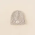 Kids warm mixed-knit beanie in dark grey and beige with agg fabric label detail - Circumference 48-52cm / Off-white