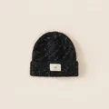 Kids black marl knit beanie with white agg patch and cozy textured yarn material - Circumference 48-52cm / Black