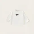White cotton long sleeve T-shirt for boys with black Good Vibes lettering print - White / 110