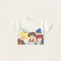 Kids cream cotton sweatshirt featuring hand-drawn cartoon prints and polo collar detail - Tops / White / 80