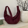Retro dark red suede croissant shoulder bag with knotted strap and crescent design - Burgundy