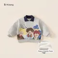 Grey kids polo sweatshirt with cartoon prints and soft fleece lining for boys - 80 / Top (Fleece Lined) / Mixed Grey