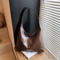 Klassische dunkelbraune Vintage-Hobo-Schultertasche aus PU-Leder für tägliches Pendeln - Braun