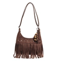 Brown suede bohemian crossbody bag with fringe tassels and silver star rivets - No Pendant / Brown