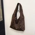 Large leopard print tote bag with thick canvas texture and wide shoulder strap - Leopard Green