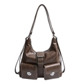 Borsa tote marrone vintage multifunzionale con tasche anteriori e chiusure in argento - 33*10*26 / Marrone
