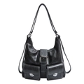 Zaino shopper nero capiente in ecopelle opaca con fibbie argentate e cuciture - 33*10*26 / Nero