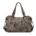 Bolso tote vintage color topo en piel sintética con asas dobles y cremalleras plata - 35*11*24 / Caqui
