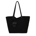 Bolso tote grande minimalista de ante negro con correas finas sobre fondo blanco - 46*16.5*27 / Negro